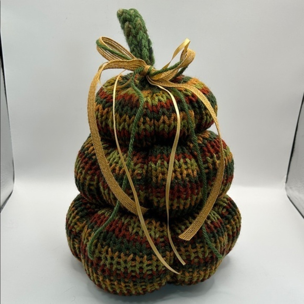 Handmade Multicolor Knit Pumpkin stack